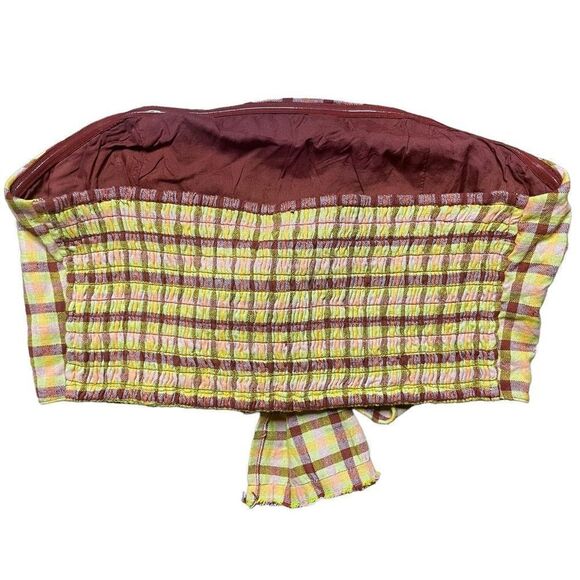 Free People Bandeau Salty Waters Top Plaid Tie Front Large - Picture 4 of 5